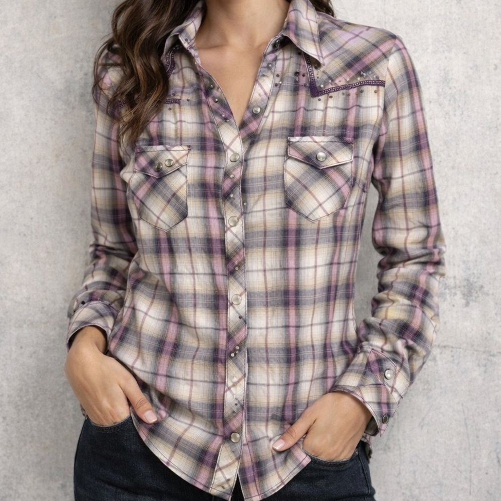 Allen B. By Allen Schwartz Purple Plaid Button-Down Shirt